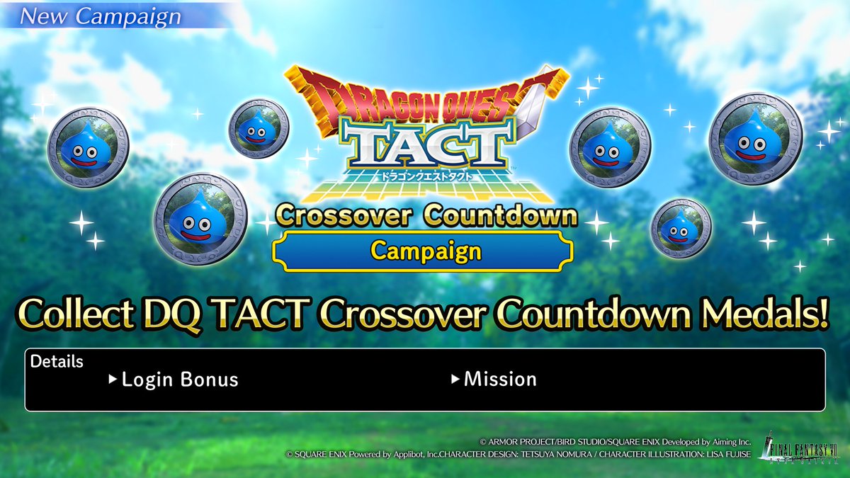 FFVII_EC_EN's tweet image. DQ TACT Crossover Countdown Campaign On Now!
Collect DQ TACT Crossover Countdown Medals by logging in or completing missions!
Exchange those medals for DQ TACT Crossover Special Draw Tickets and more at the Exchange opening at a later date!
#FF7EC #DQTACT