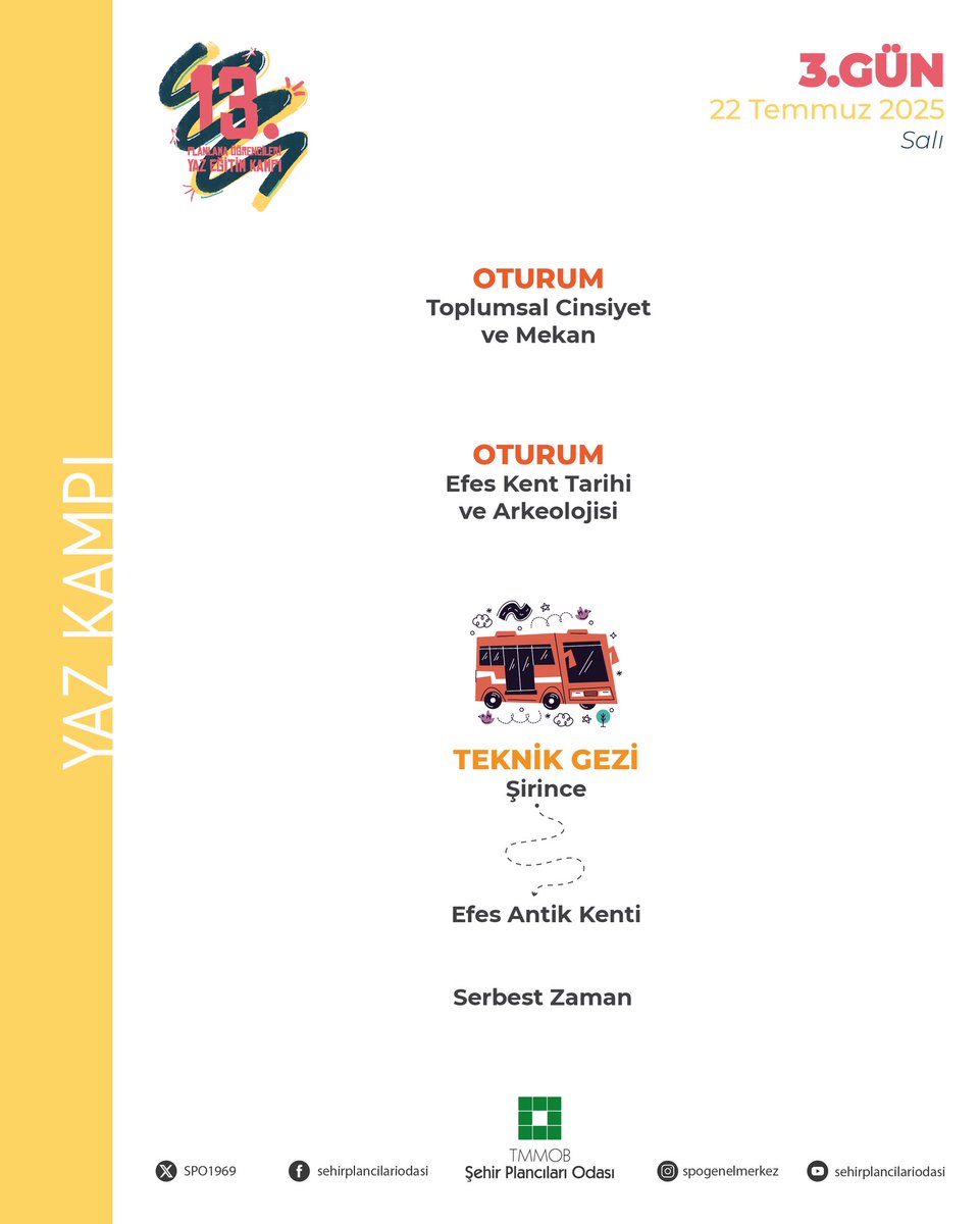 SPO1969's tweet image. Planlama Öğrencileri Yaz Eğitim Kampı’nda 3. gün 22 Temmuz 2025 Salı günü tamamlandı!
Program Toplumsal Cinsiyet ve Mekan Atölyesi ile başladı. Atölyede Feminist Mekan Kuramı, Kesişimsellik Kuramı, Mekansal Adalet ve Erişilebilirlik ilkeleri, Toplumsal Cinsiyet ve Planlama…