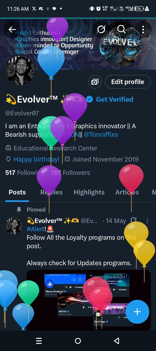 Evolver07's tweet image. JUST IN: #HappyBirthday to Evolver Lord's 🧬. I'm remarkably +1 Today🎈
Esteemed, Kindly Celebrate with me @thecreative_HQ @eric_gugua @eWealthatlantic @nwabishop