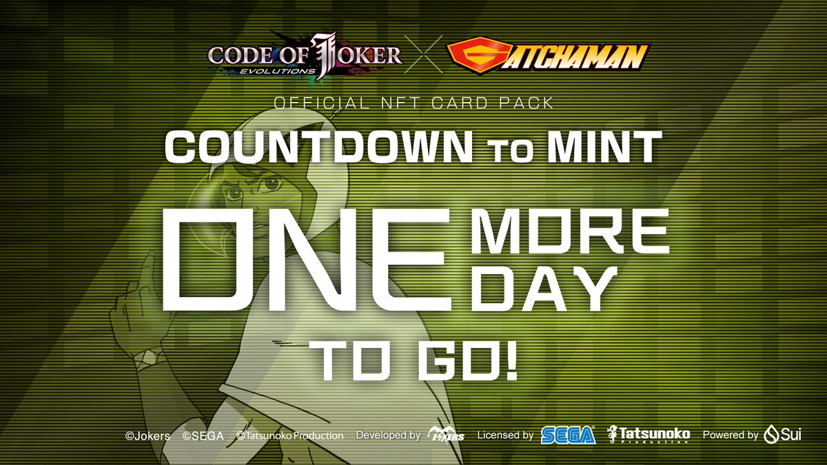 Project_Jcard's tweet image. ⏳1 DAY LEFT until The CODE OF JOKER EVOLUTIONS x GATCHAMAN NFT Card Pack Minting goes live! 🚀
Get ready for the ultimate collaboration. Don’t miss your chance to own the exclusive NFT card packs!!!! 🔥
Get whitelisted now:
🔗gatchaman-whitelist.projectj-tcg.com
LAST CHANCE!! Whitelist…