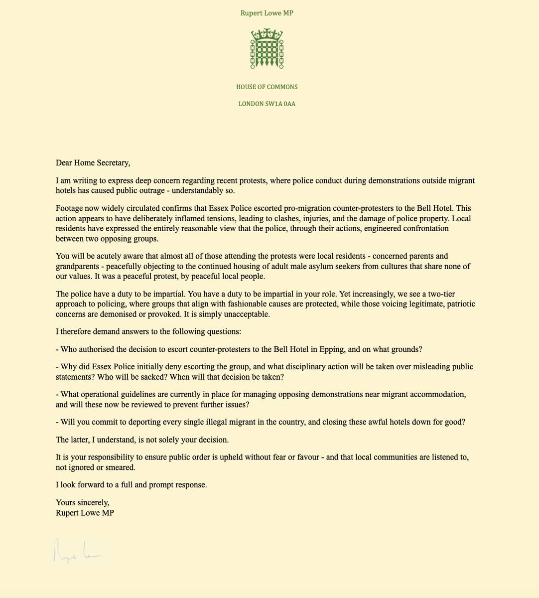 bobstackle's tweet image. Good letter from @RupertLowe10 , it will fall on deaf ears with @YvetteCooperMP no doubt.