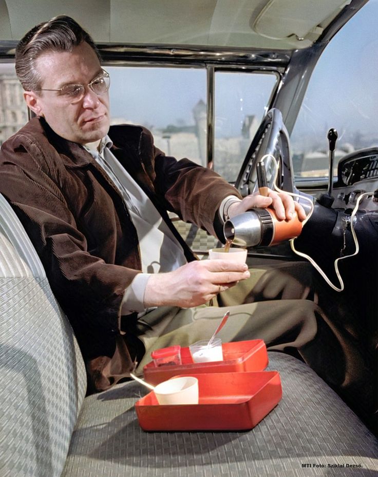 vintagestuff4's tweet image. A man demonstrates the use of a portable electric coffee maker that can be operated from the cigarette lighter of a car
Budapest, Hungary
1962