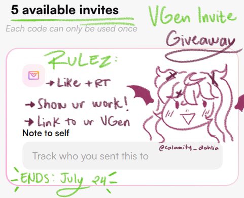 💚𝙑𝙂𝙚𝙣 𝘾𝙤𝙙𝙚 𝙂𝙞𝙫𝙚𝙖𝙬𝙖𝙮!💚

Giving away 5 VGen Codes :3

To Participate:
✦ Like + RT
✦ Show your work!
✦ Link to your VGen💚

Giveaway ends tomorrow, July 24💗🖤
#VGenCode #VGen