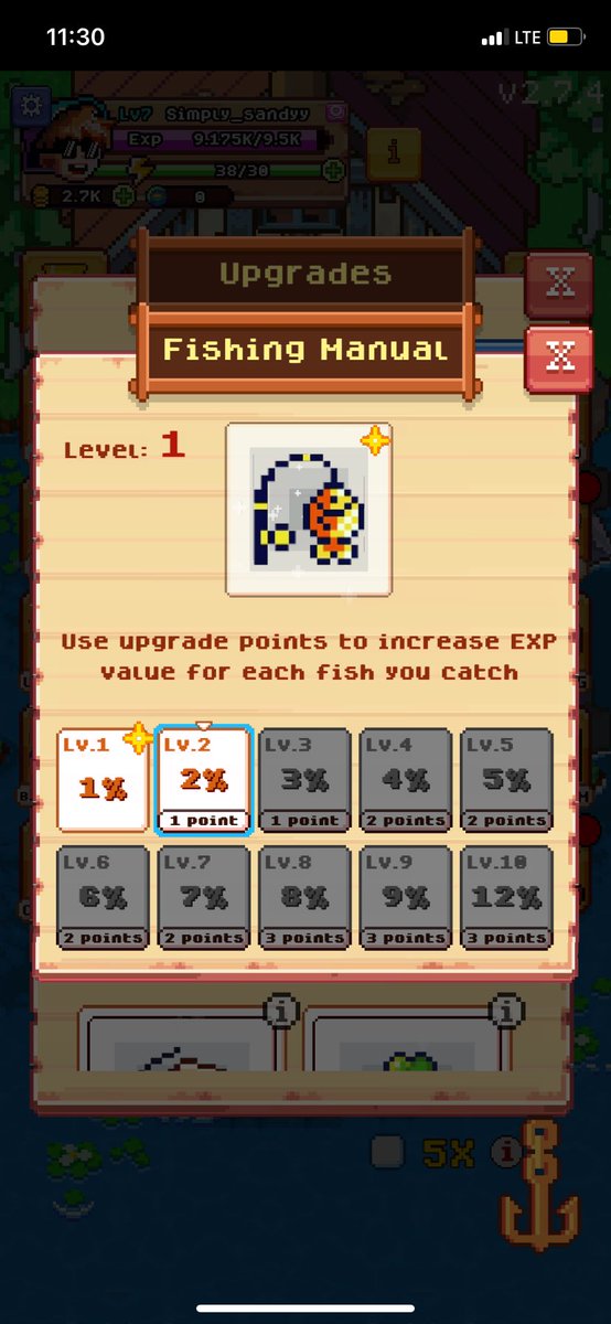 IkehSandra2's tweet image. Progress always feels good, I Just upgraded my Fishing Manual from 0% to 1% EXP per catch on @FishingFrenzyCo
Every fish now gives bonus XP, one step closer to leveling up faster and hitting that 12% milestone.
Time to reel in those gains, just getting started.
#FishingFrenzy