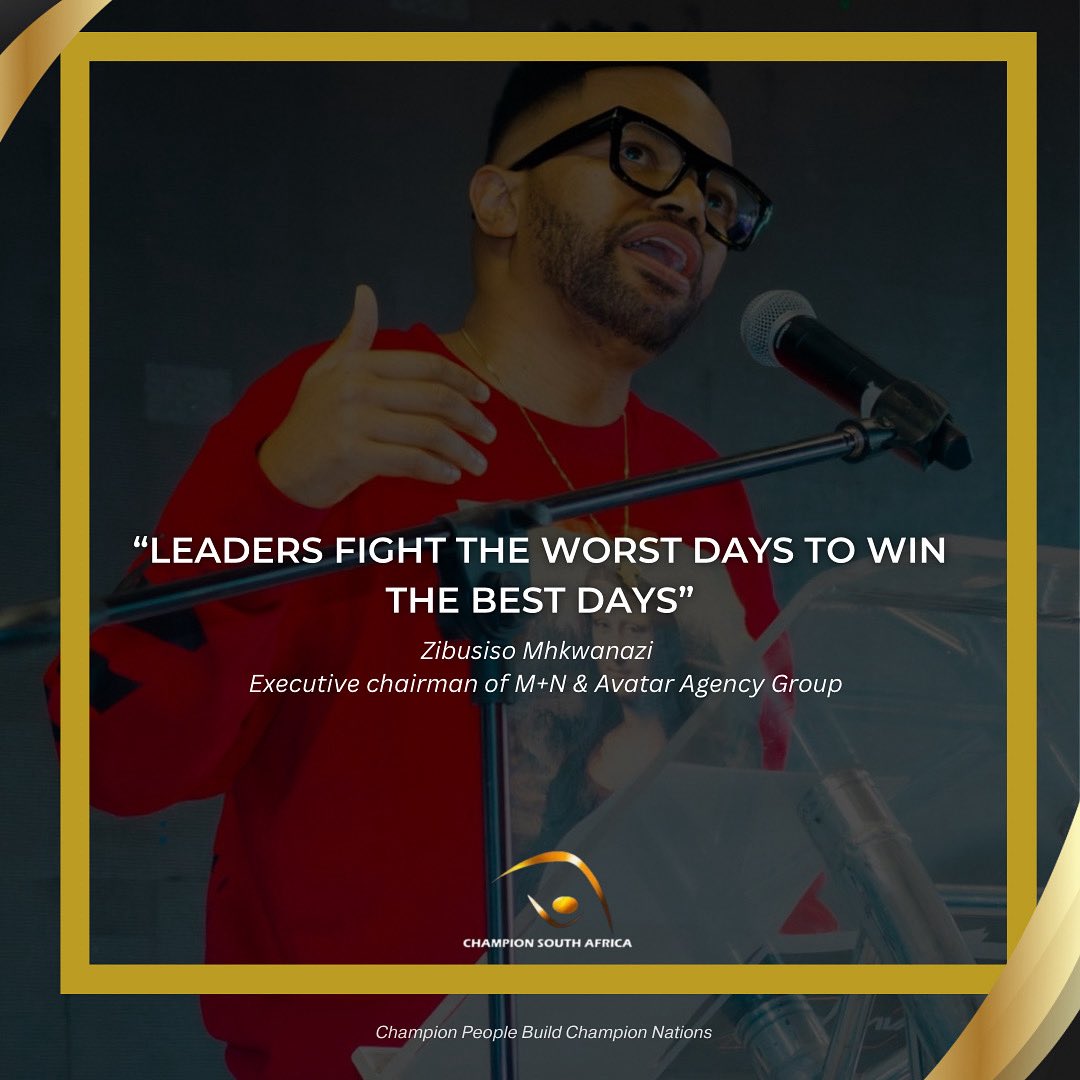 ChampionSAfrica's tweet image. “Leaders fight the worst days to win the best days.” Champion thinking by Zibusiso Mhkwanazi
#ChampionSouthAfrica🏆🇿🇦