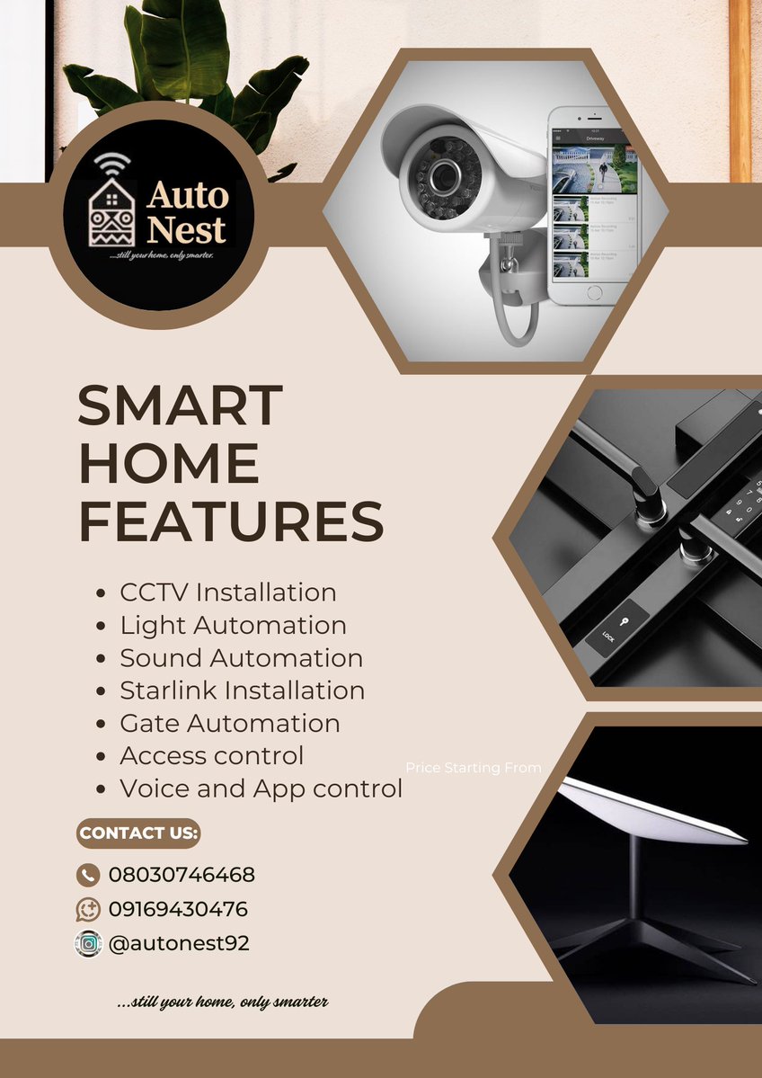 AutoNest92's tweet image. CCTV Installation
Light and sound automation
Starlink Installation
Access control
Gate automation.
These and more, we offer.
Contact us on 08030746468
WhatsApp: 09169430476 or
Kindly send us a DM.