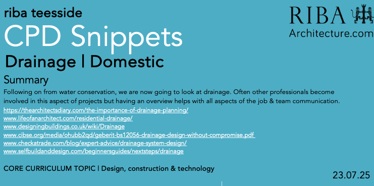RibaTees's tweet image. #CPDSnippets Sticking with water we are now looking at #Drainage
links
thearchitectsdiary.com/the-importance…
lifeofanarchitect.com/residential-dr…
designingbuildings.co.uk/wiki/Drainage
cibse.org/media/ohubb2qd…
checkatrade.com/blog/expert-ad…
selfbuildanddesign.com/beginnersguide…
@RIBANorthEast @RIBA_YAPF @RIBA @RIBANorth #architecture