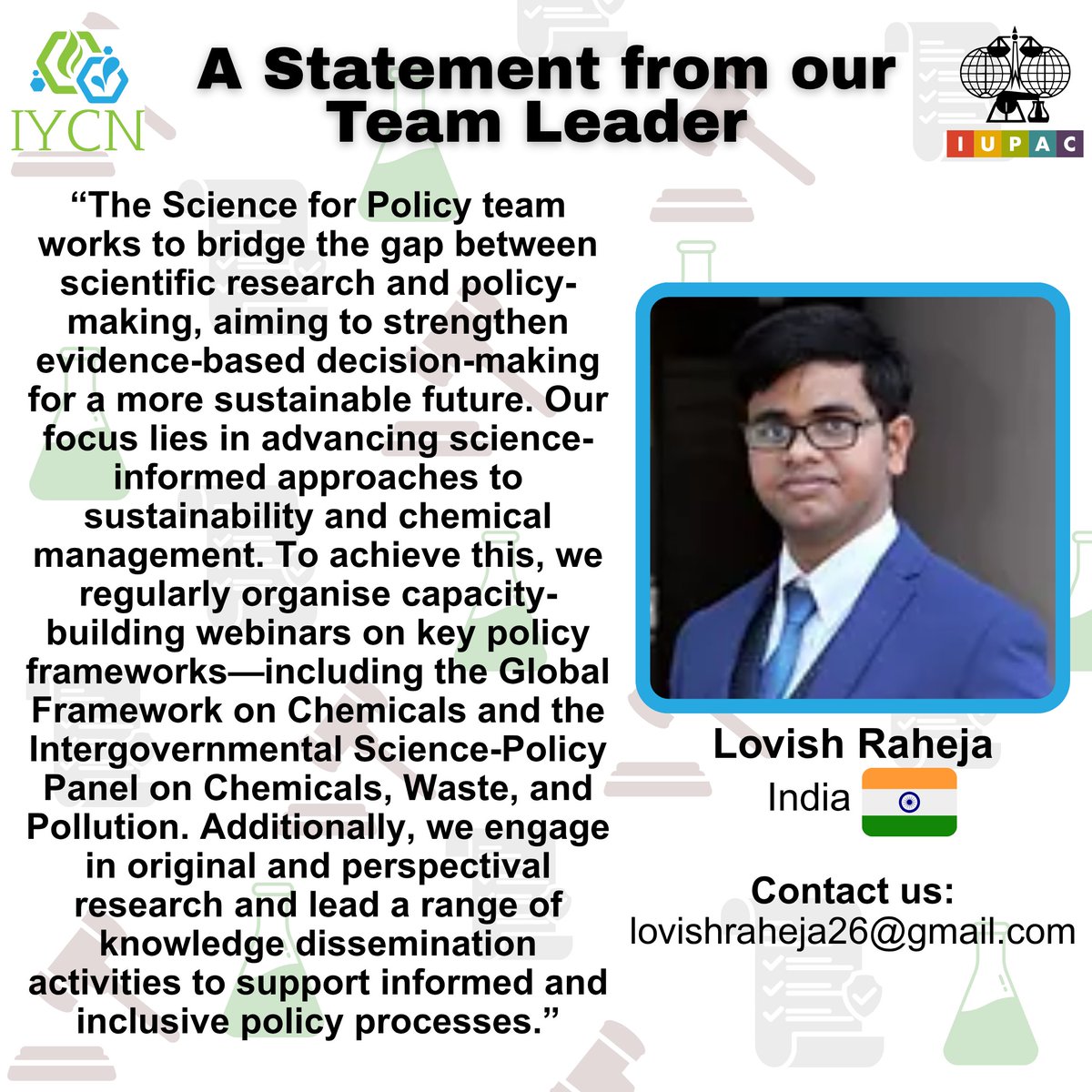 IntlYoungerChem's tweet image. 🚨Say hello to the IYCN Science Policy Team!
They're the minds linking chemistry & policy to build a more sustainable future 🧪📜
From global webinars to impactful research, this team turns science into action 💡
#IYCN #SciencePolicy #ChemTwitter #SciComm #Sustainability