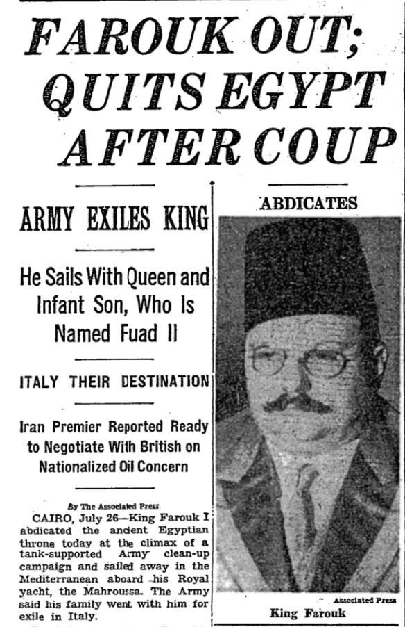 WashingtonViews's tweet image. #OnThisDay in 1952: The July 23rd "Free Officers Movement" Coup in Egypt Led by Muhammad Naguib and Gamal Abdel Nasser leading to King Farouk going into exile en.wikipedia.org/wiki/1952_Egyp… #Egypt