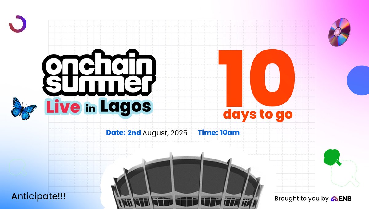 We're bringing the summer heat to your doorstep in Lagos with Onchain Summer x <a href="/EverybNeedsBase/">ENB ECOSYSTEM (enbecosystem.base.eth )🌳</a> LIVE in Lagos on the 2nd of August

One event in One city with just one vision - To onboard Nigeria to Base

Here's your one-way ticket to be there 🔻 

[ lu.ma/dxiuz3qq ]