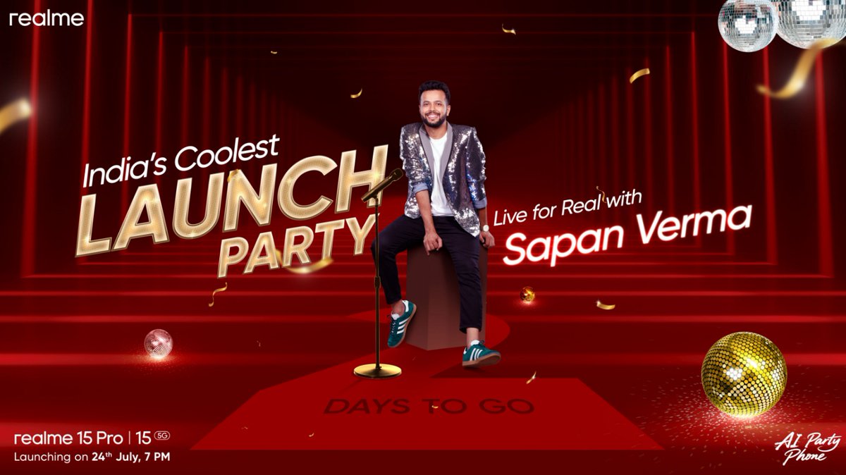 Kamla (@ikamla3) on Twitter photo Join the party on July 24th with <a href="/sapanv/">Sapan Verma</a> and <a href="/wickedsunnyyyyy/">Wicked Sunny</a> at 7 PM to celebrate the launch of realme 15 series.
#CoolestLaunchPartyinIndia Join the party on July 24th with <a href="/sapanv/">Sapan Verma</a> and <a href="/wickedsunnyyyyy/">Wicked Sunny</a> at 7 PM to celebrate the launch of realme 15 series.
#CoolestLaunchPartyinIndia