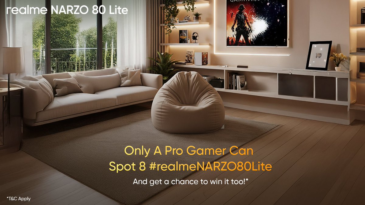 Are you a true gaming legend?

We've hidden 8 #realmeNARZO80Lite4G phones in this room. Find them, tell us where, and get a chance to win* it.

#ContestAlert

*T&amp;C Apply: bit.ly/4lT20aU