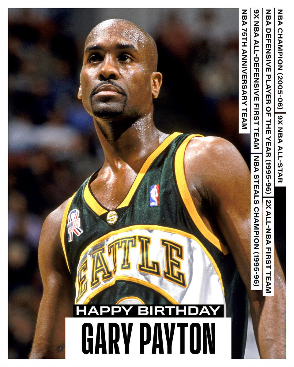 NBAHistory's tweet image. Join us in wishing a Happy 57th Birthday to 9x #NBAAllStar, 2005-06 NBA champion, 1995-96 Defensive Player of the Year and 75th Anniversary Team member... “The Glove,” Gary Payton! #NBABDAY