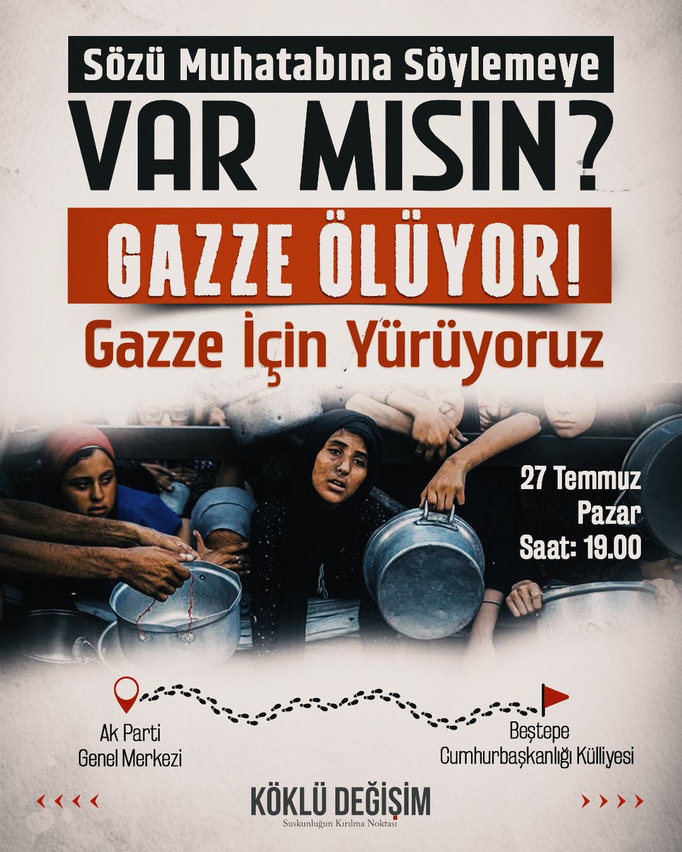 htmmbtr's tweet image. Ankara’da Sözü Muhatabına Söylemek İçin Yürüyüş
Hizb-ut Tahrir Türkiye Vilayeti, Gazze’de yaklaşık iki yıldır katliam, kuşatma ve işgal altında yalnız bırakılan Müslümanlar için AK Parti Genel Merkezi’nden, Cumhurbaşkanlığı Külliyesi’ne “Sözü muhatabına söylemek için” yürüyecek.…
