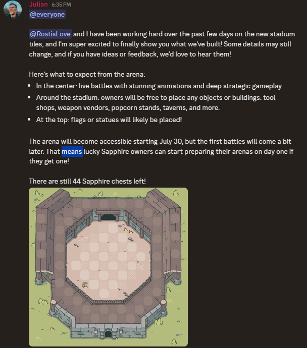 sungzenn's tweet image. 📢Stadium Peak!  @NomSteadGame 

☑️What is a stadium?
Stadiums are a rare, unreleased land type. Only 100 will ever exist—just 10 are available in this sale. 

🎁Only 44 chest left ! Grab your Sapphire before end at 30th of July.
chests.nomstead.com
DC
discord.gg/gecWStKBMJ