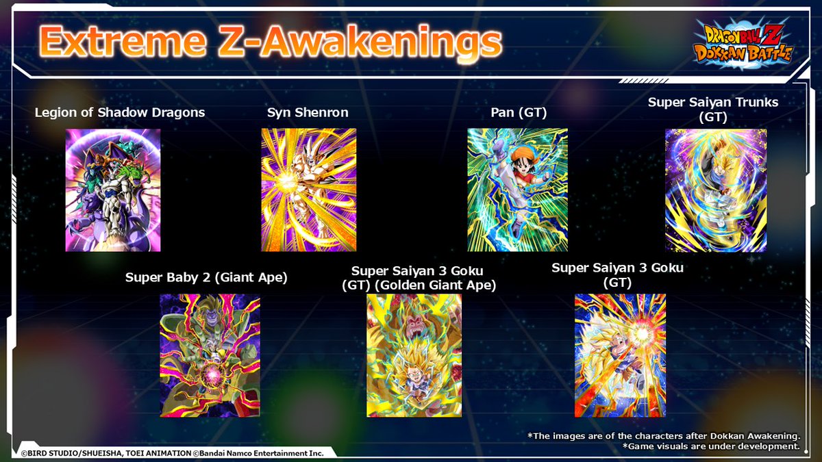 dokkan_global's tweet image. \ #GlobalDokkanCampaign Part 2
Celebration Live Broadcast /
✨10 characters will Extreme Z-Awaken✨
From Dragon Ball GT,
7 Extreme Z-Awakened characters
and 3 Super Extreme Z-Awakened characters!
Check out the images to know who👀
📺youtube.com/watch?v=kDz8gX…
#dokkanbattle