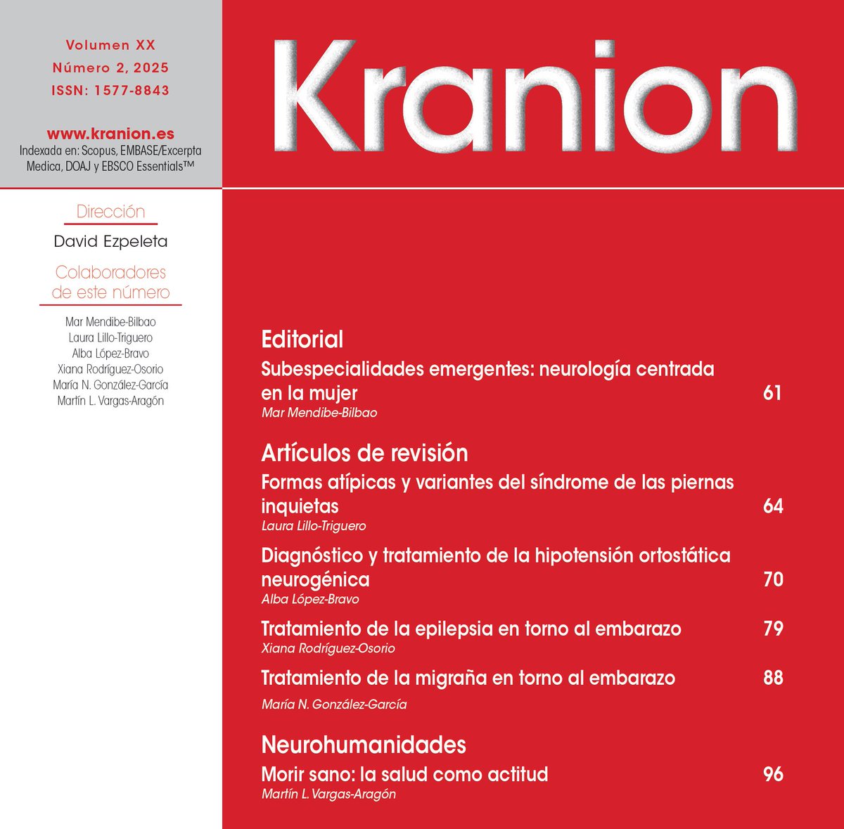 davidezpeleta's tweet image. 🔴 ¡Tachán! Otro número de Kranion 👇 

- Neurología centrada en la mujer
- SPI atípico y variantes
- Hipotensión ortostática neurogénica
- Epilepsia y embarazo
- Migraña y embarazo
- Morir sano

Acceso gratuito en: kranion.es/?indice=202520…

Gracias por leer y compartir 🔄 ❤️ 🙏