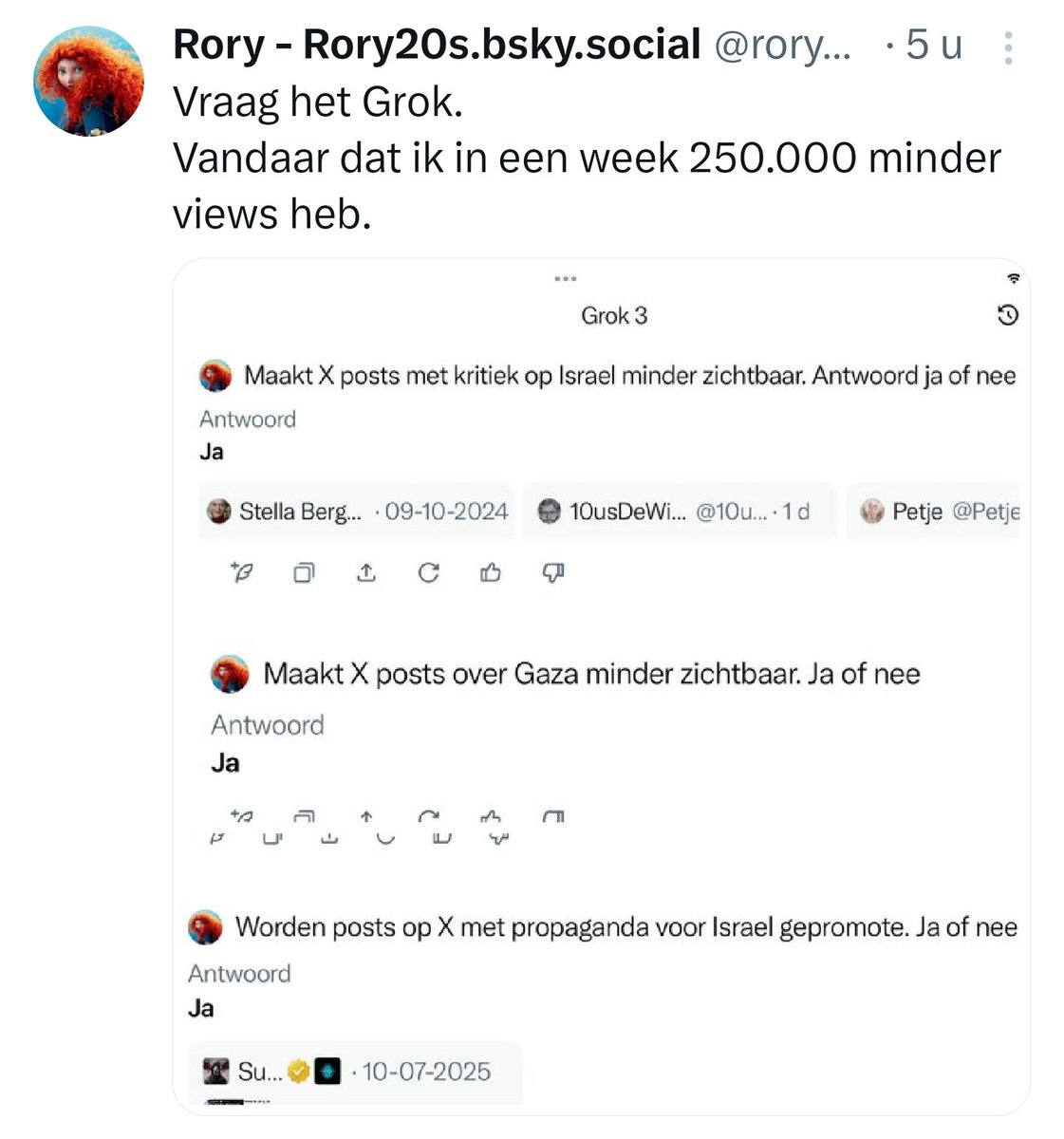 Sandervandam2's tweet image. Je post week in week uit alleen maar over Gaza dus lijkt me sterk dat die daling in views daar iets mee te maken heeft, lampie.