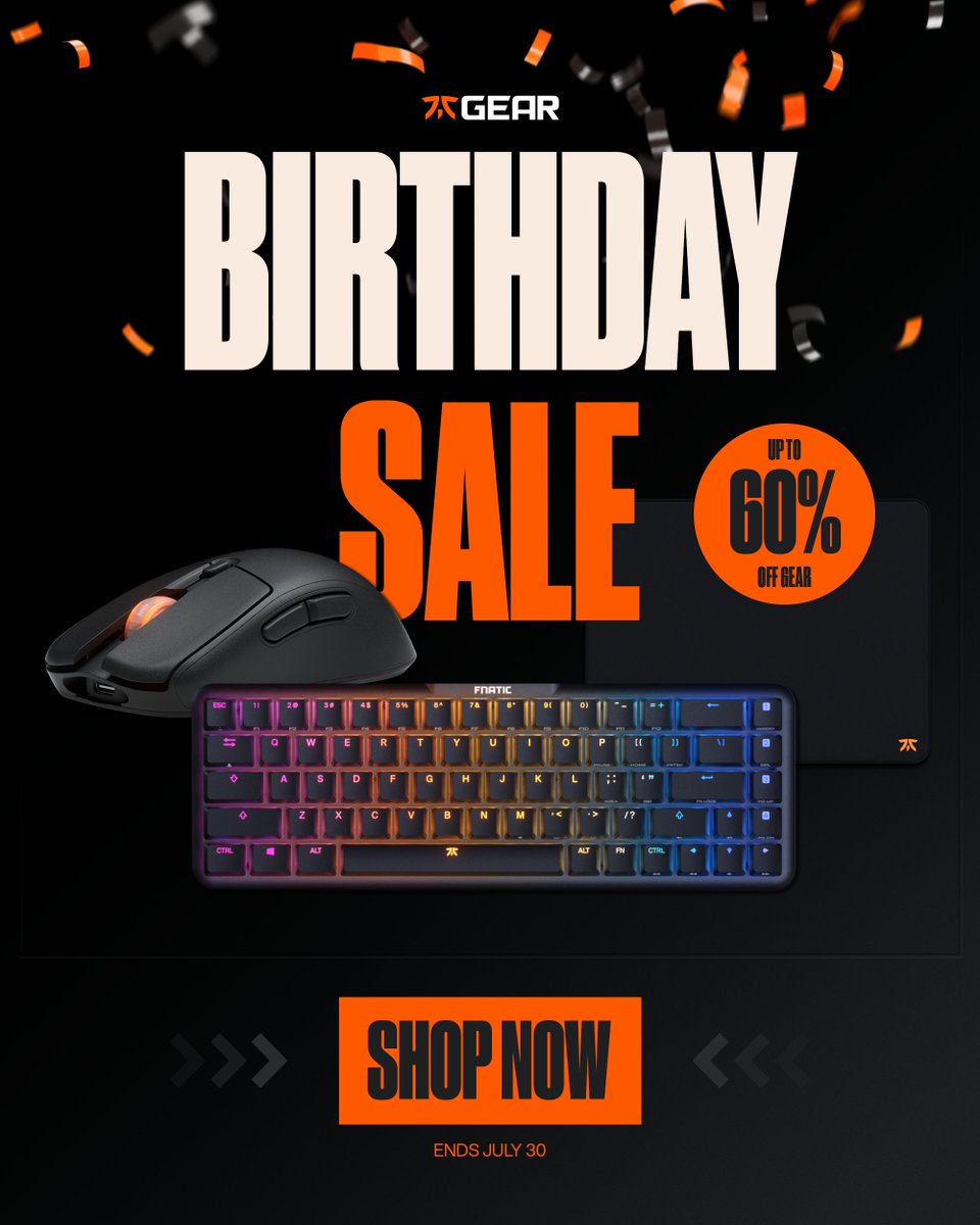 FNATIC's tweet image. ‼️ BIRTHDAY SALE ALERT ‼️
To celebrate our special day, we're offering up to 60% off Fnatic Gear, as well a restock of our LED sign!
🎉 fna.tc/birthday-sale