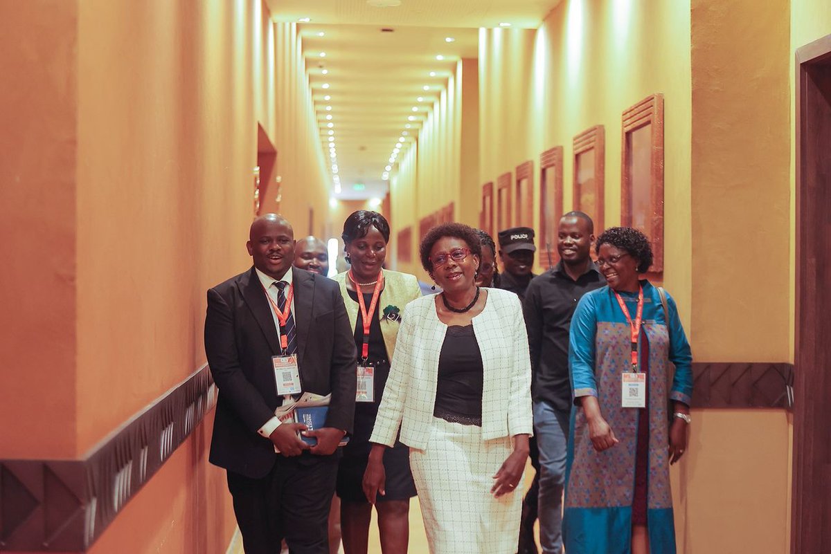 ainbyoo's tweet image. The Minister of @MinofHealthUG , Dr. @JaneRuth_Aceng , earlier arriving at Speke Resort Munyonyo for the closing ceremony of the #TripleEliminationConference that has been ongoing since Monday