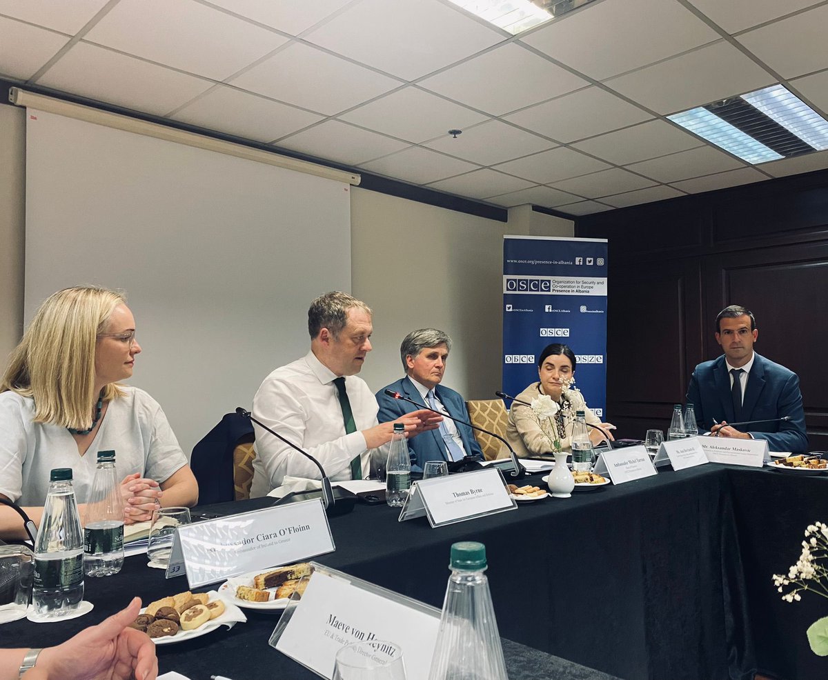ThomasByrneTD's tweet image. In Tirana, I joined @OSCEambAL and Ambassador Ciara O’Floinn for a roundtable on tackling human trafficking.
The OSCE and Ireland are supporting the valuable work of state actors and civil society in combatting human trafficking.
🇮🇪🇦🇱🇪🇺 @IrlEmbAthens