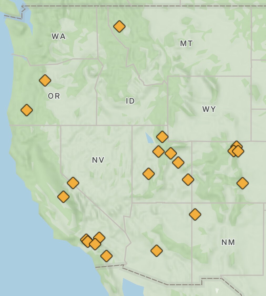 RANtracker's tweet image. Expanded RAN projections map for the West Coast.