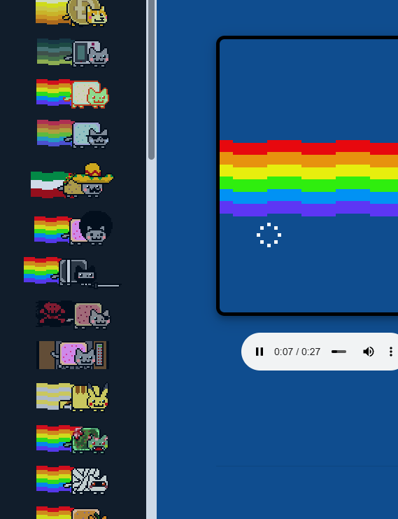 je suis retournée sur le site de nyan cat pour la #science et sachez qu'à présent nyan cat a des skins qui changent sa musique