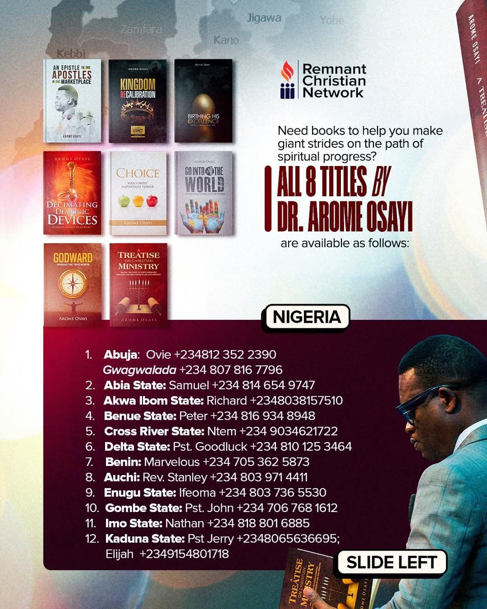 ApostleArome's tweet image. To get copies of all my 8 titles, within and outside Nigeria, kindly check these flyers!
Many blessings!
#ApostleAromeOsayi
#ApostleArome
#AromeOsayi