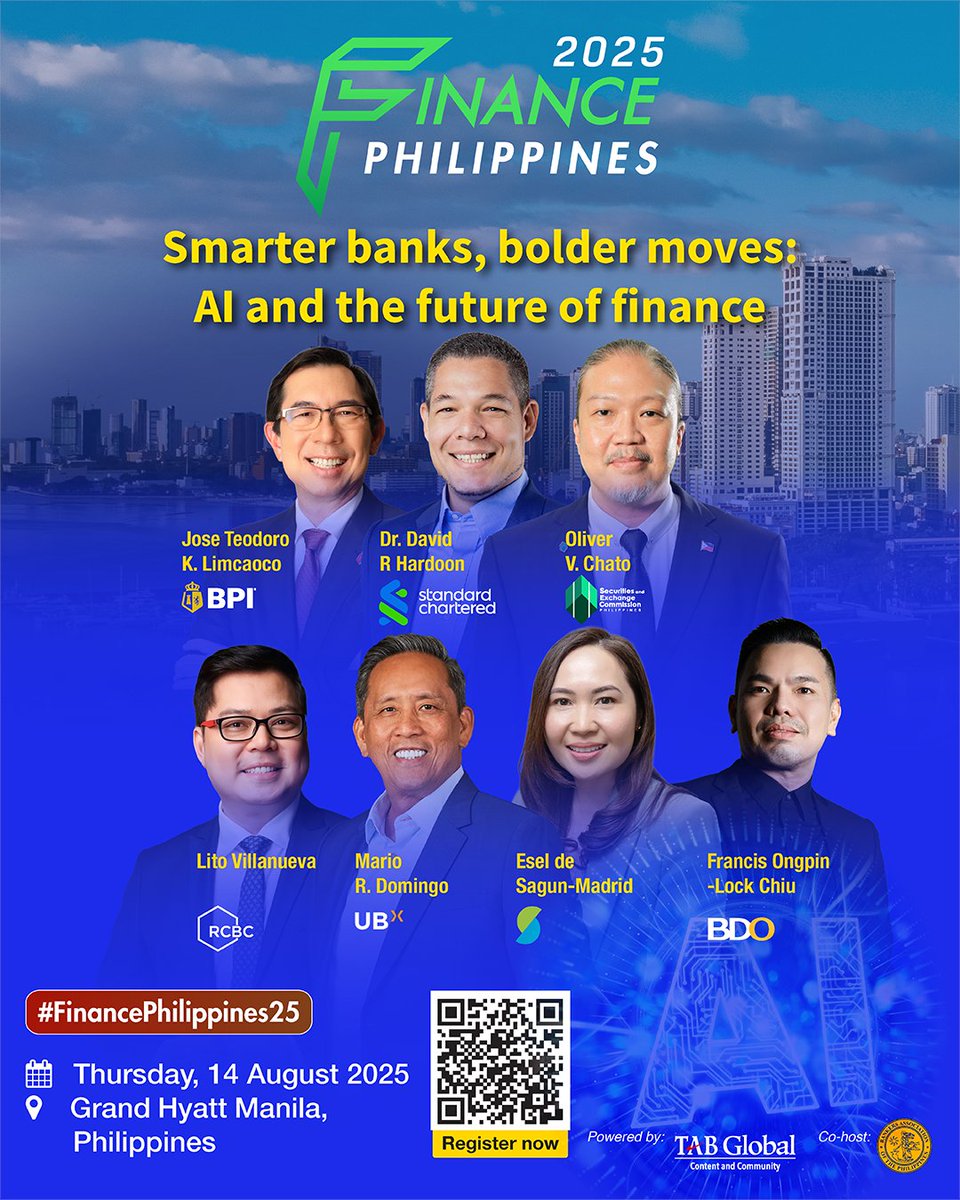 TheAsianBanker's tweet image. #Smarter banks. #Bolder moves. Join #Finance #Philippines 2025, co-hosted by BAP, on 14 Aug at Grand Hyatt Manila. 100+ banking & fintech leaders. 🔗 Registeration Link: lnkd.in/gpssEy5W #TABGlobal
