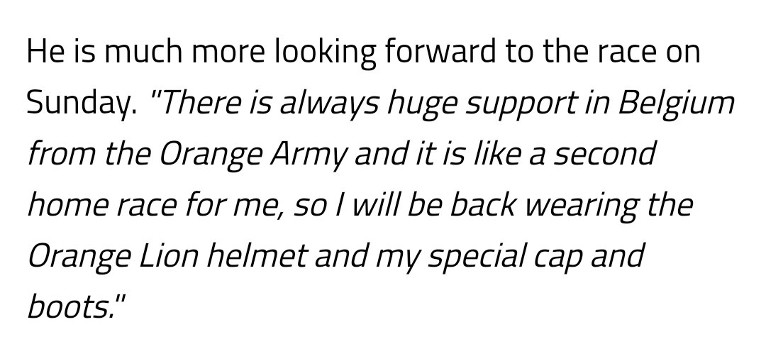 formuLau16's tweet image. Max is looking forward to seeing the orange army in Spa π§‘
"There is always huge support in Belgium from the Orange Army and it is like a second home race for me, so I will be back wearing the Orange Lion helmet and my special cap and boots."