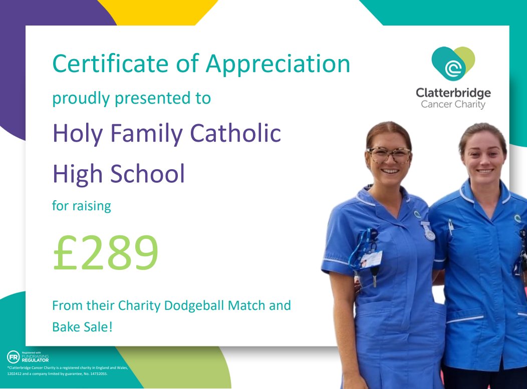 Holy Family Catholic High School (@hfchsthornton) on Twitter photo We had a successful bake sale and charity dodgeball match with our Year 9’s and raised £289 for Clatterbridge Cancer Charity <a href="/ClatterbridgeCC/">Clatterbridge Cancer Charity</a>
Well done everyone! We had a successful bake sale and charity dodgeball match with our Year 9’s and raised £289 for Clatterbridge Cancer Charity <a href="/ClatterbridgeCC/">Clatterbridge Cancer Charity</a>
Well done everyone!