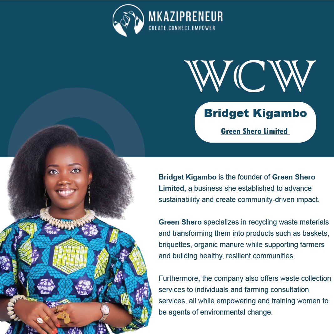 mkazipreneur's tweet image. This week’s #WCW is @BritaKigambo, founder of @GreenShero1 🌱
She’s turning waste into purpose, promoting sustainability and transforming communities through innovative recycling. ♻✨
Support her mission and explore her products and services today! 👇