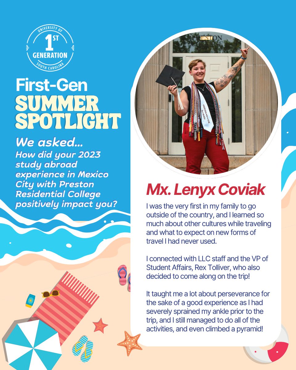 USCFIRST_GEN's tweet image. Meet Mx. Lenyx Coviak, a Senior Political Science and Junior Social Work major!
If you are a first-gen student or graduate @UofSC, and would like to share your exciting news, simply submit the First-Gen Spotlight form at: bit.ly/first-gen-spot…
#FirstGenGamecocks #UofSC