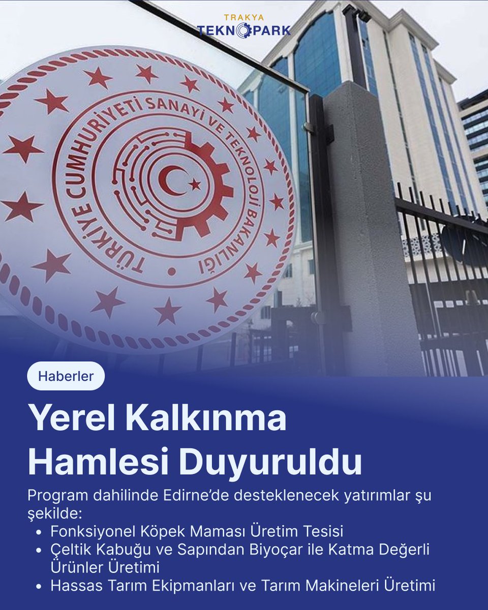 Sanayi ve Teknoloji Bakanlığı tarafından başlatılan Yerel Kalkınma Hamlesi Teşvik Programı kapsamında, 81 ilde 324 yatırım alanı desteklenecek.

Programla birlikte bölgeler arası gelişmişlik farkları azaltılacak, rekabet gücü artırılacak.

Detaylar için: instagram.com/p/DMcpX05sjqr/…