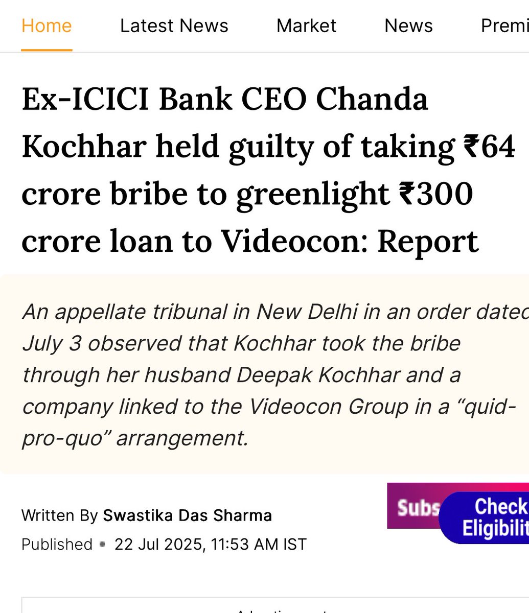 thehawkeyex's tweet image. ✨CEO of a pvt bank.
✨Padma Bhushan awardee.
✨Fobes 100 most powerful.
✨Times 100 most influential.
Money ✅
Fame ✅
Recognition ✅
What was missing then in Chanda Kochar's life?