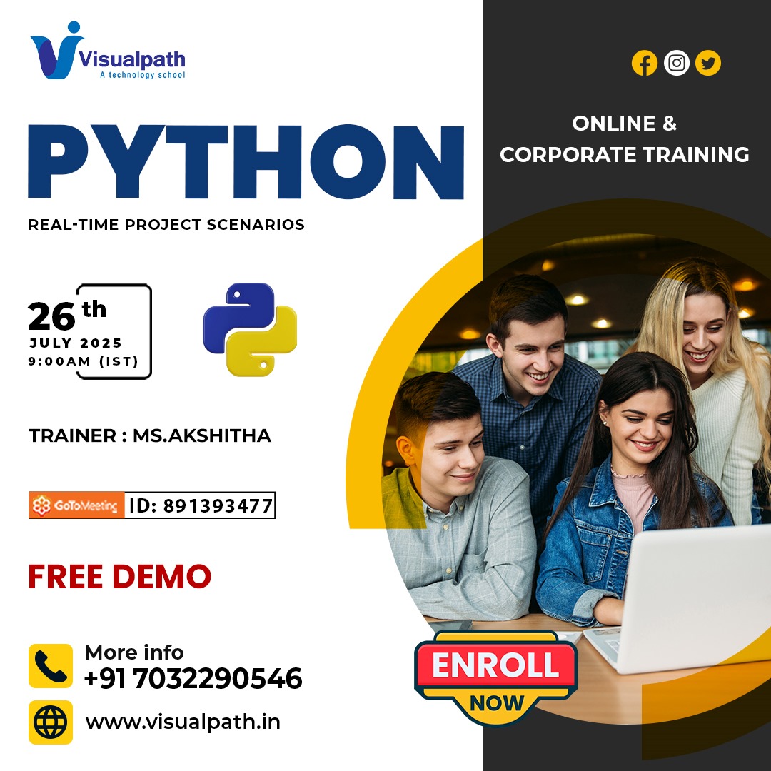 VisualpathPro's tweet image. 🚀 Kickstart Your Coding Journey – Join Free Python Demo!
📅 Date: 26th July 2025 🕘 Time: 9:00 AM IST
🔗 Join Link: meet.goto.com/891393477 
📞 Call/WhatsApp: wa.me/c/917032290546 
🌐 Visit: visualpath.in/online-python-…
 #LearnPython2025 #CodingBeginners #pythonprogramming