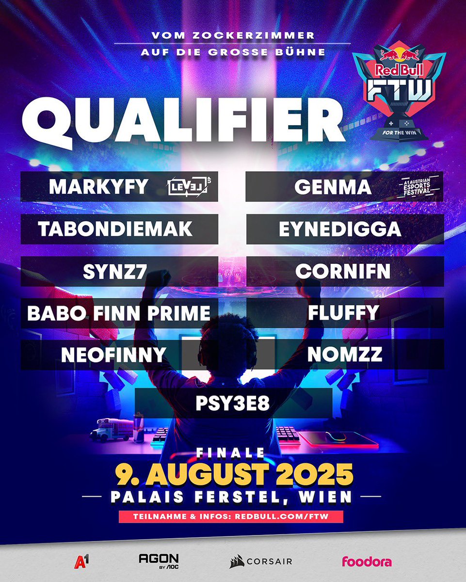 Red Bull Austria (@redbullaustria) on Twitter photo Die ersten 11 Qualifier stehen fest! 🔥 Letzte Chance diesen Samstag – 9 Spots sind noch zu vergeben. 🕹️ Live bei <a href="/AmarCoDTV/">Amar</a> 🙌
Finale in Wien? Tickets sind am Start – alle Infos in der Bio! 🇦🇹
Qualified:
<a href="/MarkyfyYT/">Markyfy ay лол</a> <a href="/JannisZ15/">Tarious Genma 玄</a> <a href="/eynedigga/">Eynedigga 👌👌</a> <a href="/cornifn/">corni</a> <a href="/neofinny/">neofinny</a> <a href="/nomzzfnbr/">AVE Nomzz</a> <a href="/Psy3e8/">PGS PSY</a> Die ersten 11 Qualifier stehen fest! 🔥 Letzte Chance diesen Samstag – 9 Spots sind noch zu vergeben. 🕹️ Live bei <a href="/AmarCoDTV/">Amar</a> 🙌
Finale in Wien? Tickets sind am Start – alle Infos in der Bio! 🇦🇹
Qualified:
<a href="/MarkyfyYT/">Markyfy ay лол</a> <a href="/JannisZ15/">Tarious Genma 玄</a> <a href="/eynedigga/">Eynedigga 👌👌</a> <a href="/cornifn/">corni</a> <a href="/neofinny/">neofinny</a> <a href="/nomzzfnbr/">AVE Nomzz</a> <a href="/Psy3e8/">PGS PSY</a>
