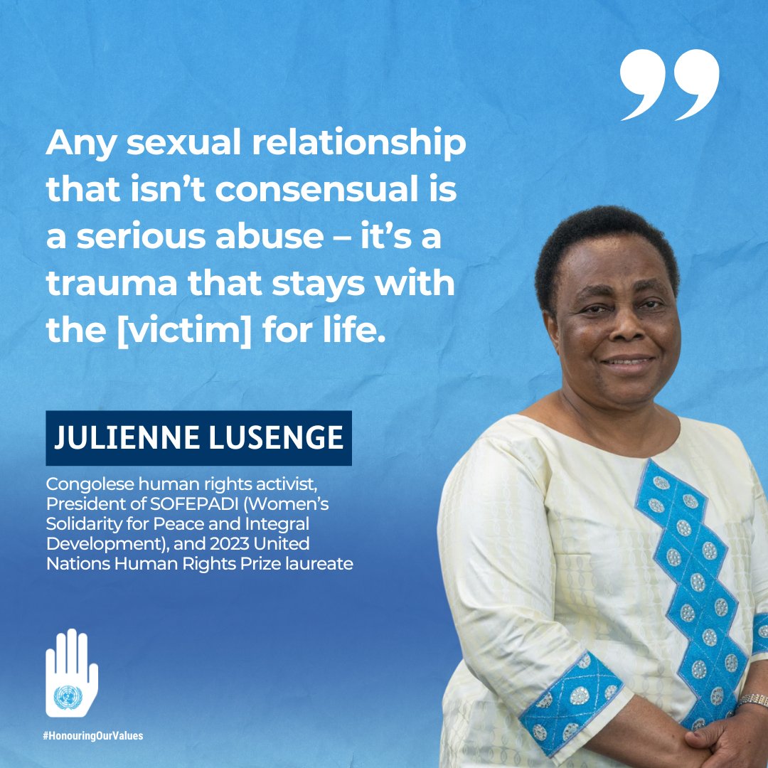 UNPeacekeeping's tweet image. In the #DRC🇨🇩, human rights defender @LusengeJ urges continued collaboration between civil society & @MONUSCO in helping prevent sexual exploitation & abuse by @UN personnel & ensuring meaningful support for survivors.
#HonouringOurValues #VictimsRightsFirst @UNHumanRights