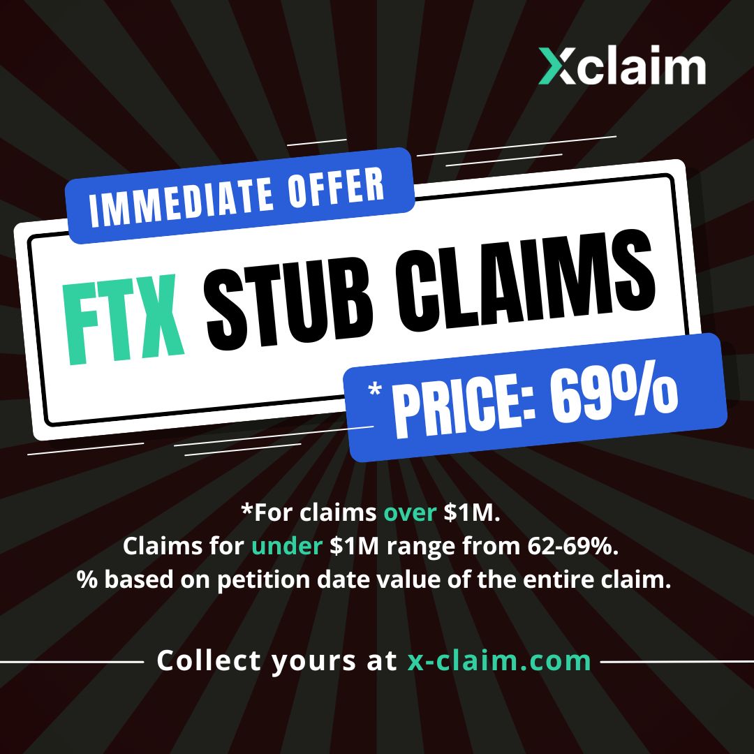 xclaiminc's tweet image. #FTX Stub Claims Now Eligible for Immediate Offers
If you've already received a distribution on your FTX claim, you can sell the remainder (your "stub claim") today.
- 69% or more for claims over $1M
- 62–69% for claims under $1M
- Zero seller fees
- Claim your offer immediately…