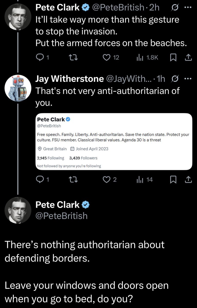 PeteBritish's tweet image. The effective controlling your borders to prevent illegal entry is authoritarian, in the minds (!) of some…