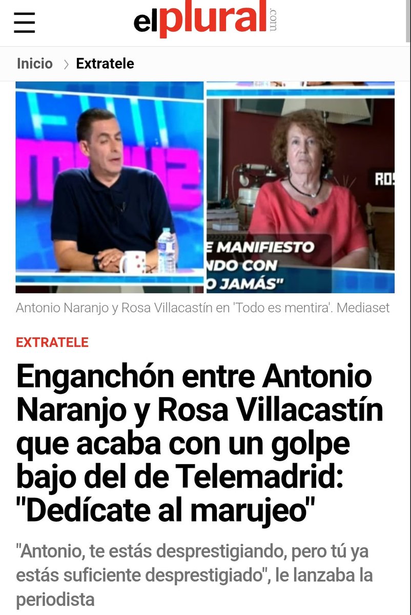 ProfesorTornas5's tweet image. El Plural manipula.
Las puyas las metió Rosa Villacastin que se comportó como una Charo. @AntonioRNaranjo estuvo muy correcto y dio argumentos. Periodismo versus sectarismo.