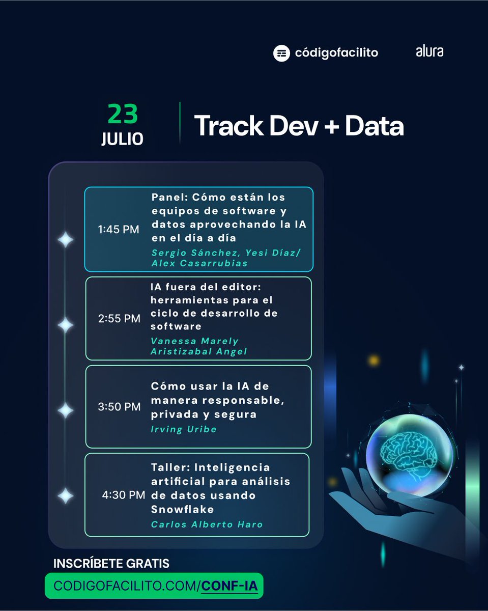 codigofacilito's tweet image. ¡ES HOY! codigofacilito.com/conf-ia
Conoce como la IA está transformando empresas, equipos y carreras.
🔥CONF:IA y descubre como líderes de tecnología, RRHH y negocios están aplicando la IA en el mundo real.
Aún estás a tiempo de sumarte.
📅 23 y 24 de julio
💻 100% online y…
