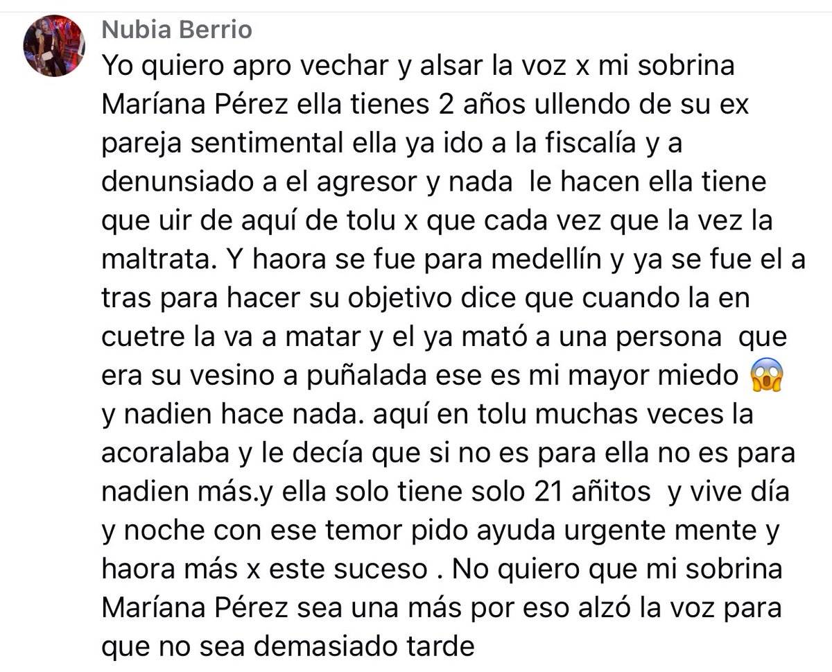 JessicaYChavezM's tweet image. ¡Esto debe encender todas las alarmas en nuestro Departamento! La prevención de los feminicidios exige una acción pronta y decisiva. Esta lucha nos convoca a todas y todos!
Nubia Berrio alzo la voz por tu sobrina y cientas con mi apoyo para que prevengamos juntas cualquier…