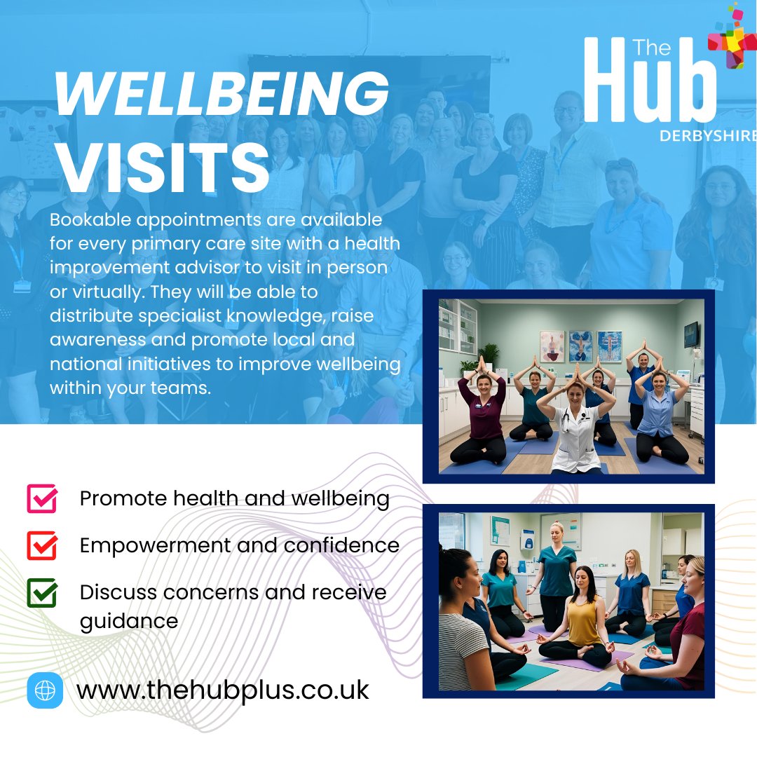 Did you know that wellbeing visits are available to any practices within Derbyshire?
Visits are designed to promote health and wellbeing within our community and its staff working tirelessly within.
Book your wellbeing visit at your practice online/ in-person in Aug, Sept and Oct
