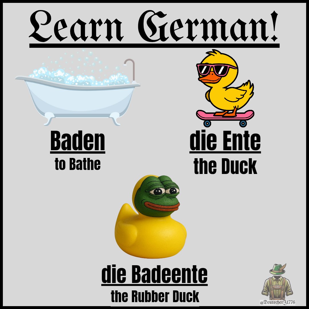 DeutscherJ1776's tweet image. GM frens
Today's word is Rubber Duck also known as a Bath Duck!
die Badeente (BAH-deh-en-teh).
the Rubber Duck.