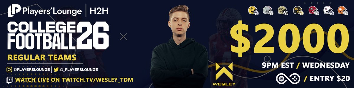 _playerslounge's tweet image. ๐จ $2000 CFB26 Regs Tournament!๐จ
๐ Hosted by @WesleyyG
๐ When: 9PM ET
๐บ Watch Live: twitch.tv/wesley_tdm
๐ท Join: playerslounge.com/r/wesley/cfb