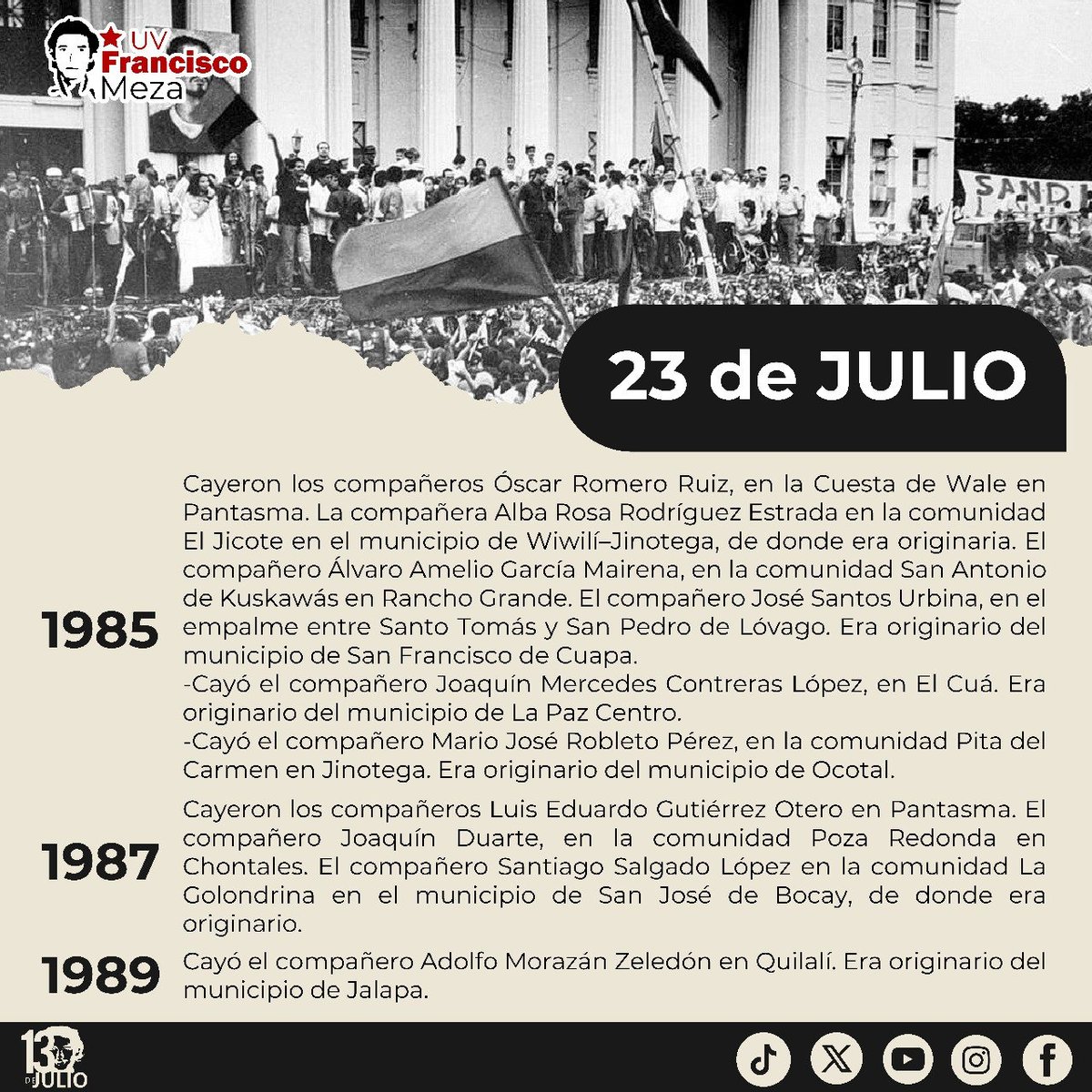 Efemérides de la Revolución Popular Sandinista 🔴🌑
¡La marcha hacia la victoria, no se detiene! 
#SomosUNAN
#ManaguaSandinista
#4619Victoriosos
