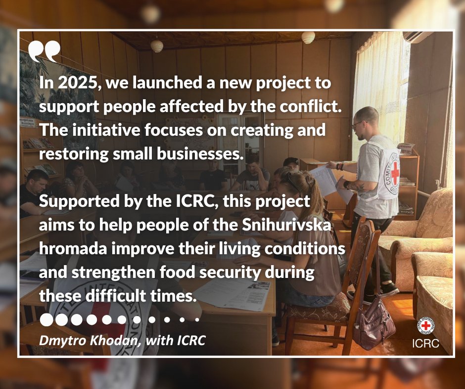 ICRC_ua's tweet image. People whose lives are affected by the international armed conflict can find it a struggle to make ends meet.
To support them, we’ve launched a new project focused on creating and restoring small businesses in Mykolaiv Region.
More from our colleague Dmytro 👇