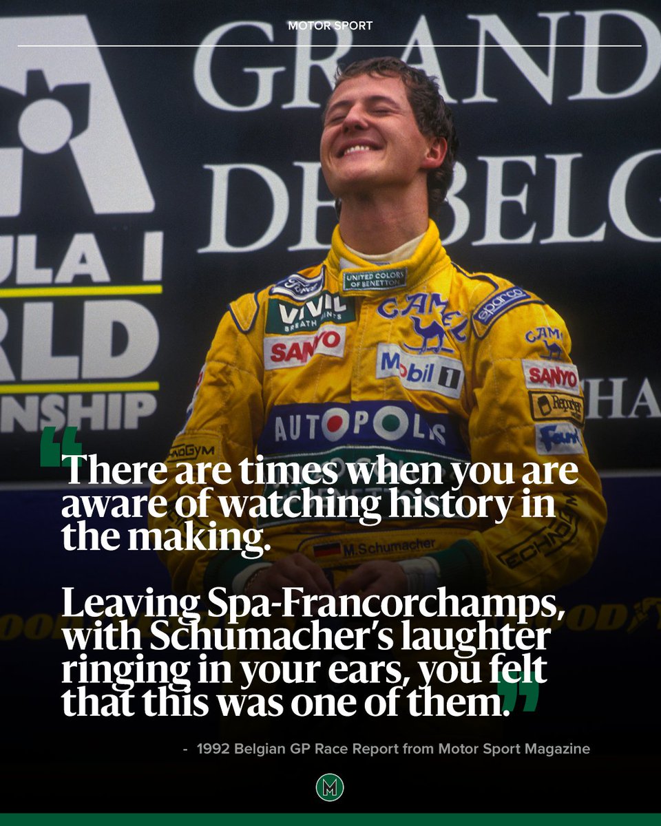 Spa-Francorchamps holds many special memories, including a first F1 win for Schumi in 1992.

A year on from his debut, Schumacher secured his first of 91 victories. 

Keep fighting, Michael ❤️