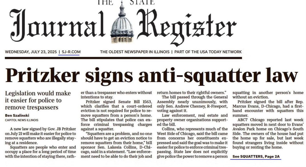 genaughton57's tweet image. “Pritzker signed the bill after Rep. Marcus Evans, D-Chicago, had a firsthand encounter with squatters this summer.”
The only time Democrats do something to fix a problem they created is if they actually have to deal with the consequences personally.